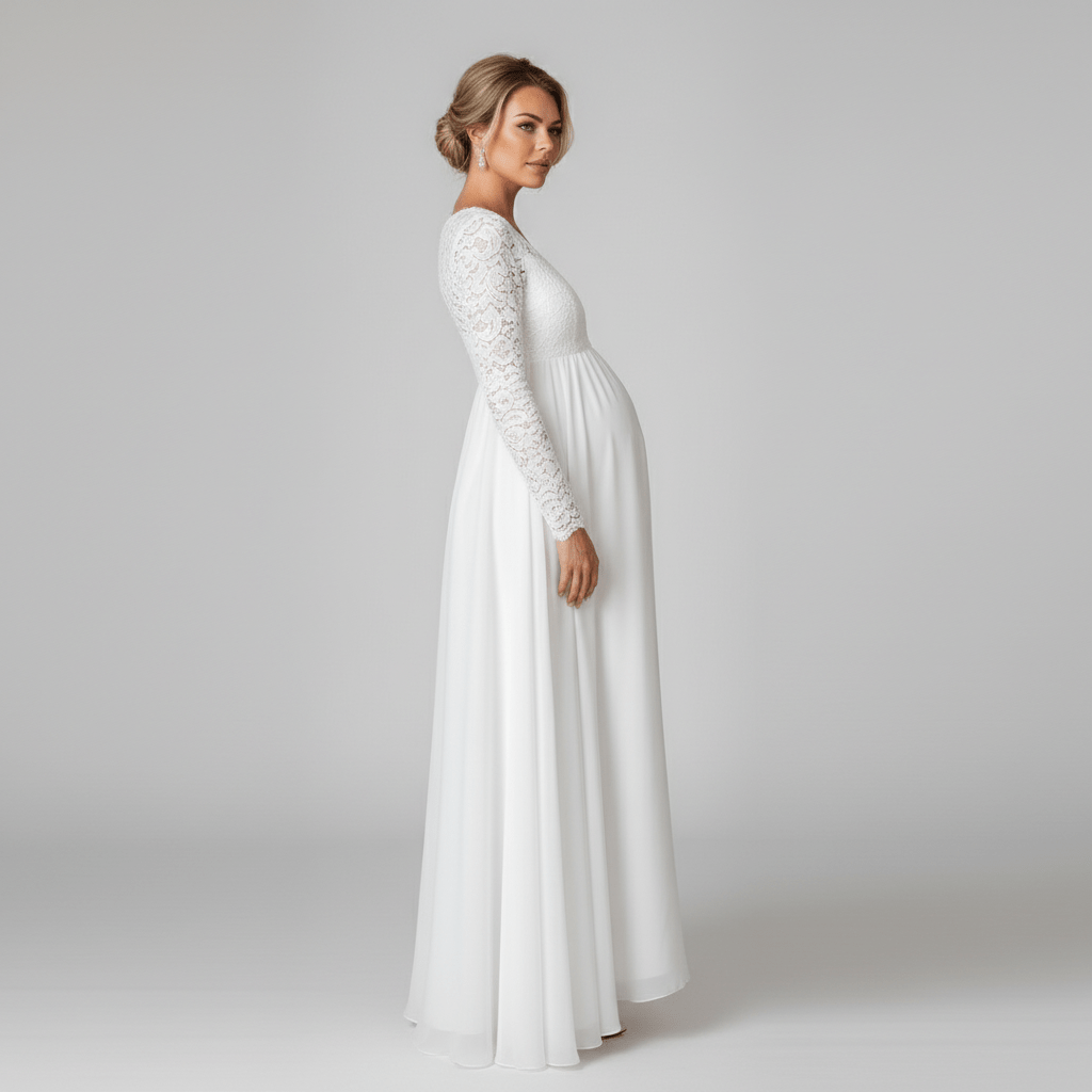 Alva Long Sleeve Lace Maternity White Maxi Dress for Women