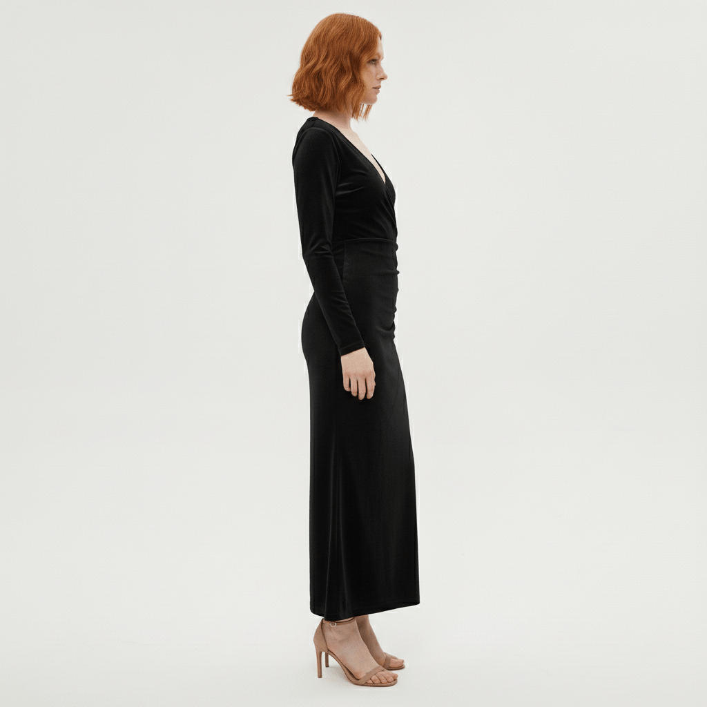 Aviana Velvet Wrap Midi Dress with V-Neck