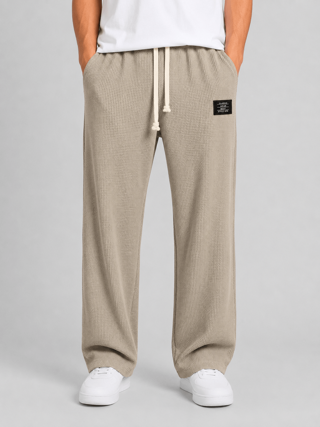 Men's Relaxed Straight Leg Waffle Knit Drawstring Lounge Trousers