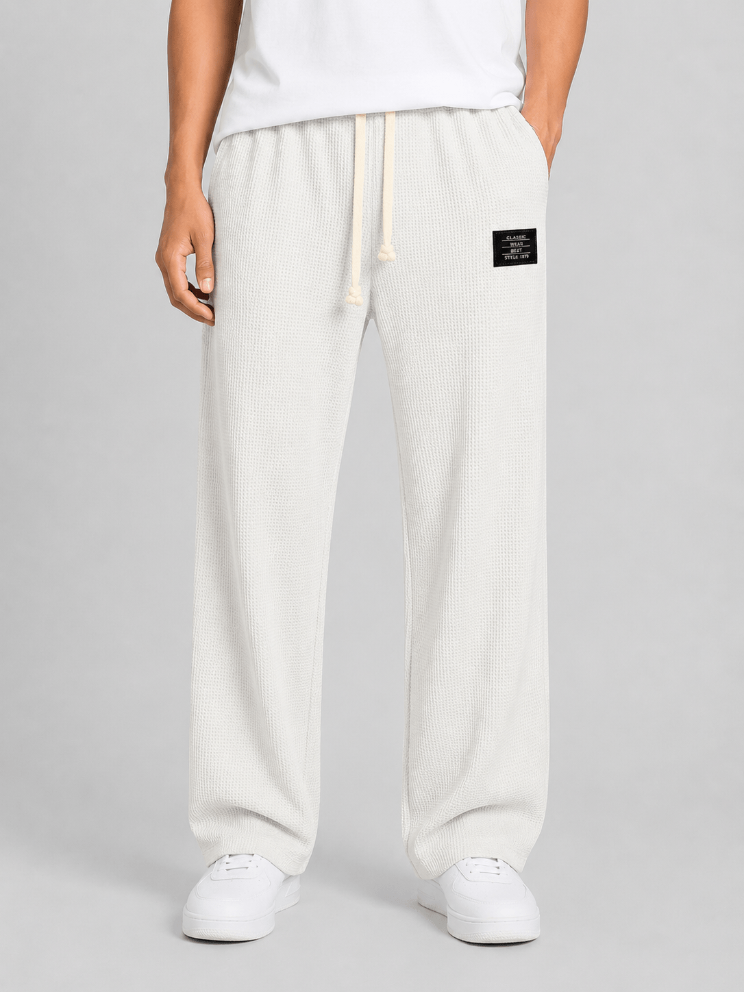 Men's Relaxed Straight Leg Waffle Knit Drawstring Lounge Trousers
