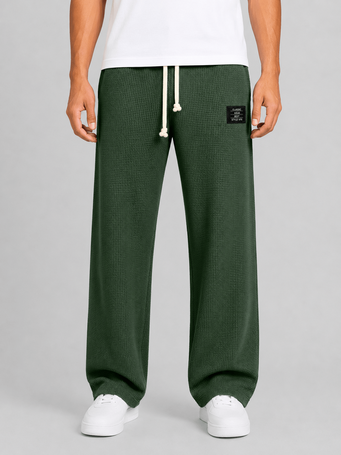 Men's Relaxed Straight Leg Waffle Knit Drawstring Lounge Trousers