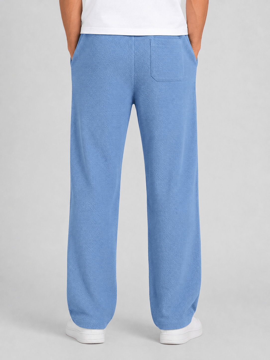 Men's Relaxed Straight Leg Waffle Knit Drawstring Lounge Trousers