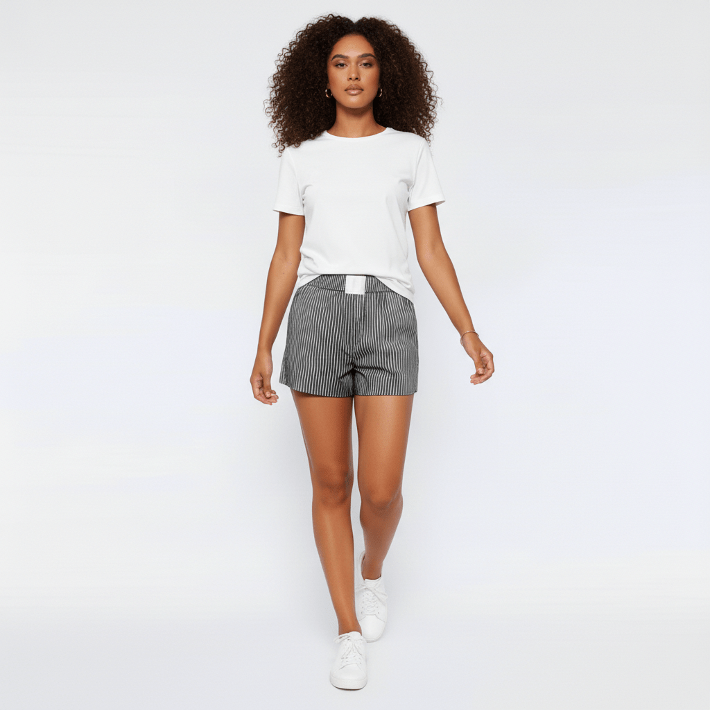 Carmelita Striped Cotton Shorts Elastic Waist Summer Fit