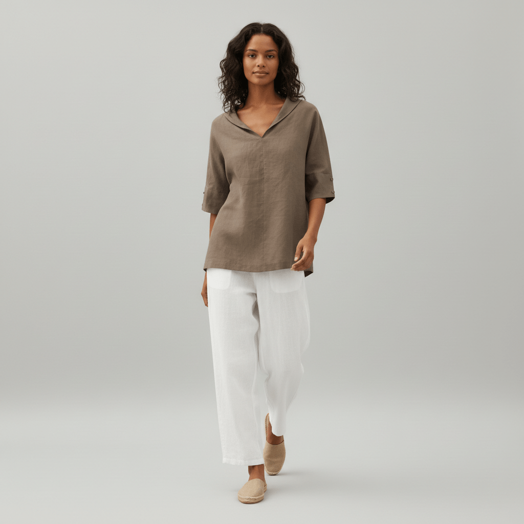 Caroline Casual V-Neck Blouse with Short Sleeves