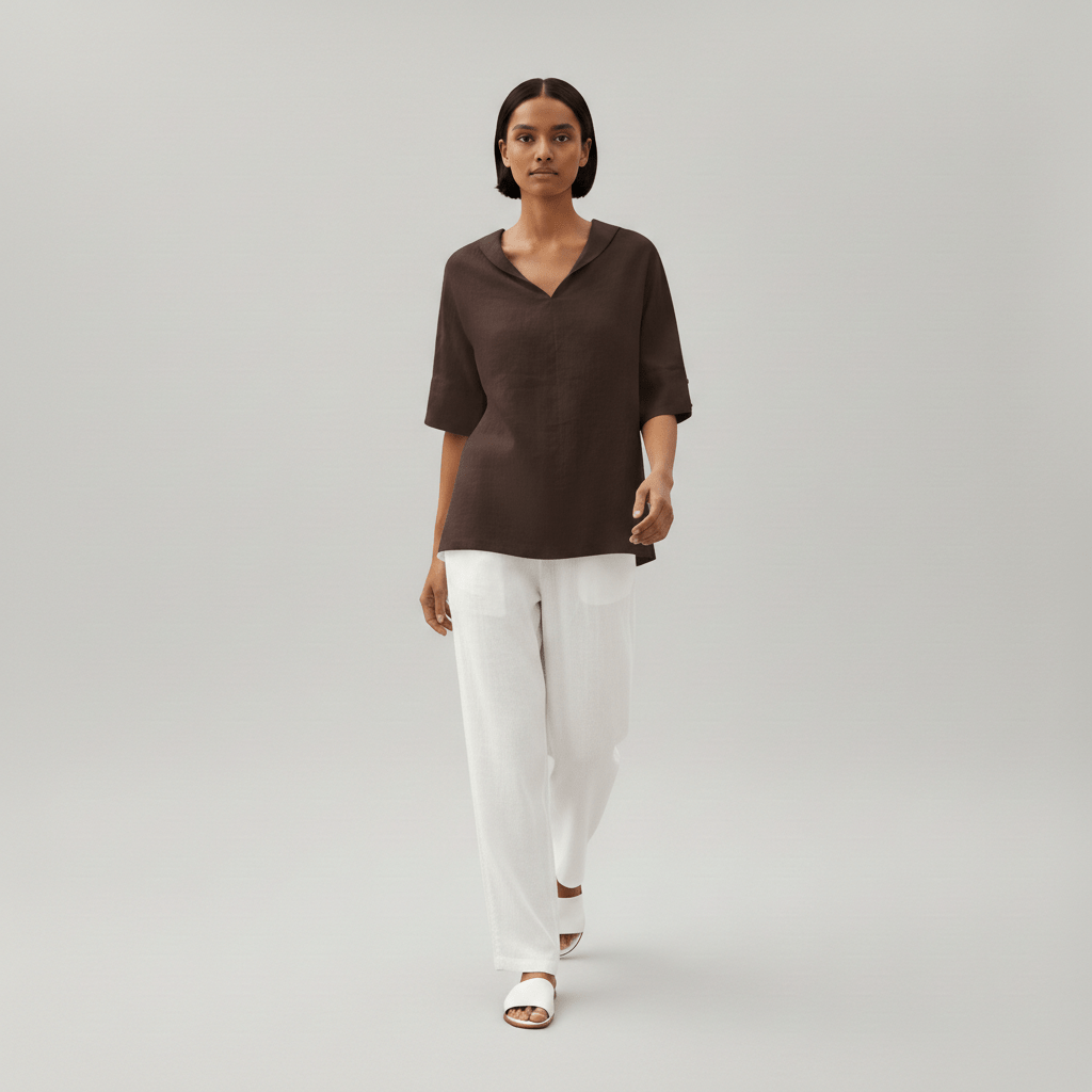 Caroline Casual V-Neck Blouse with Short Sleeves
