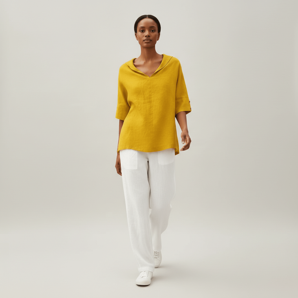 Caroline Casual V-Neck Blouse with Short Sleeves