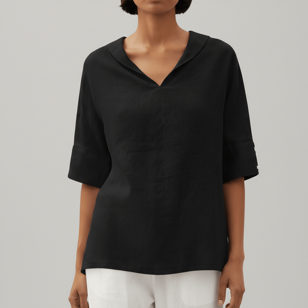 Caroline Casual V-Neck Blouse with Short Sleeves