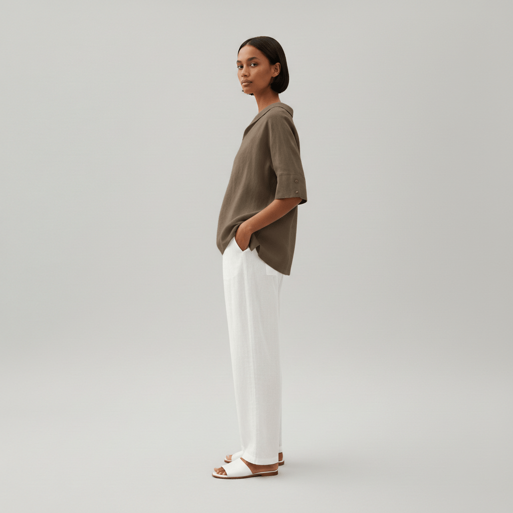 Caroline Casual V-Neck Blouse with Short Sleeves