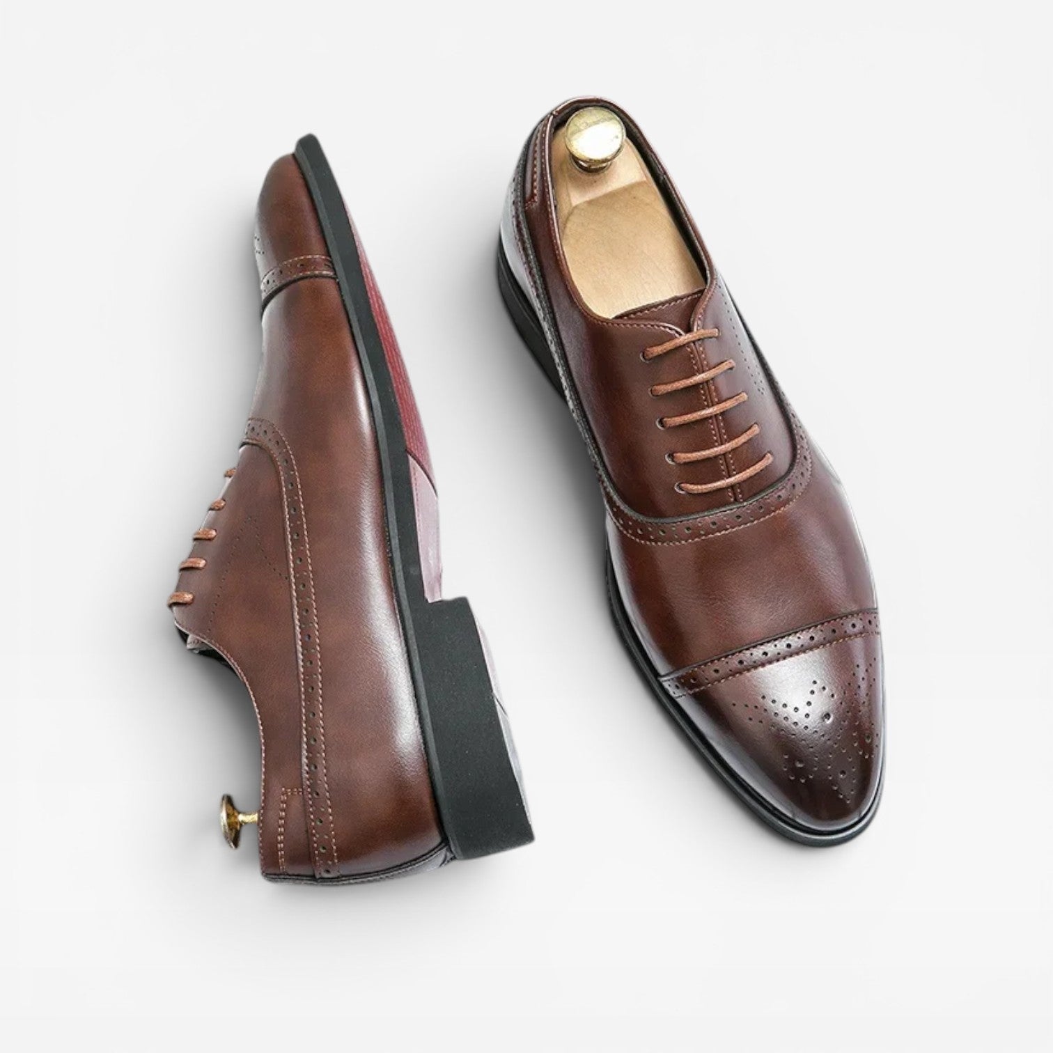 Men's Leather Oxford Brogues - Cap Toe Lace Up Formal Shoes