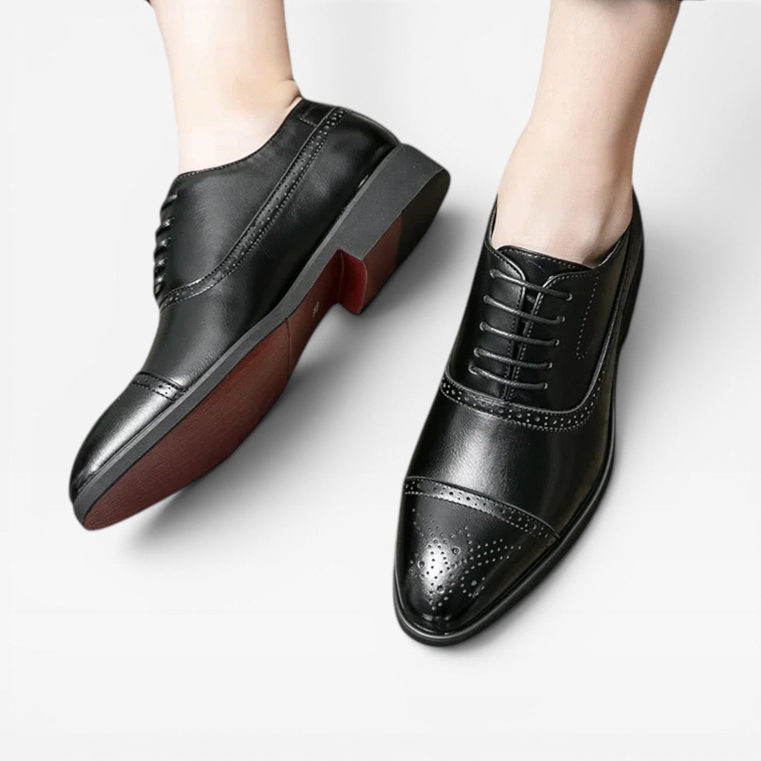 Men's Leather Oxford Brogues - Cap Toe Lace Up Formal Shoes