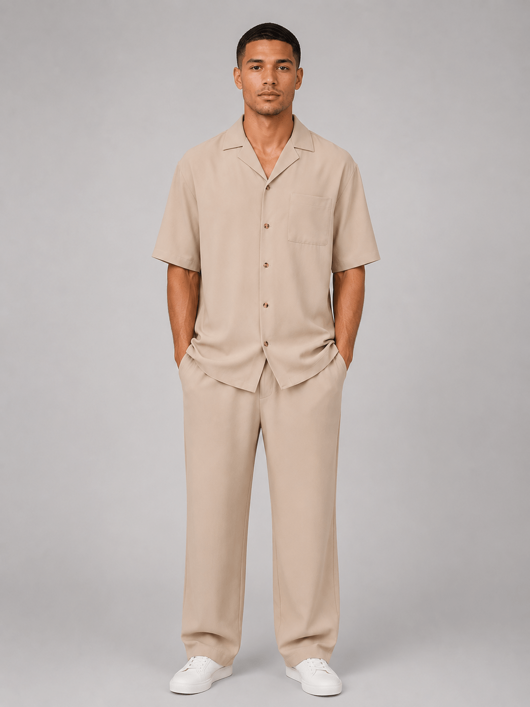 Men's Short Sleeve Shirt And Straight Leg Trousers Co-ord Set