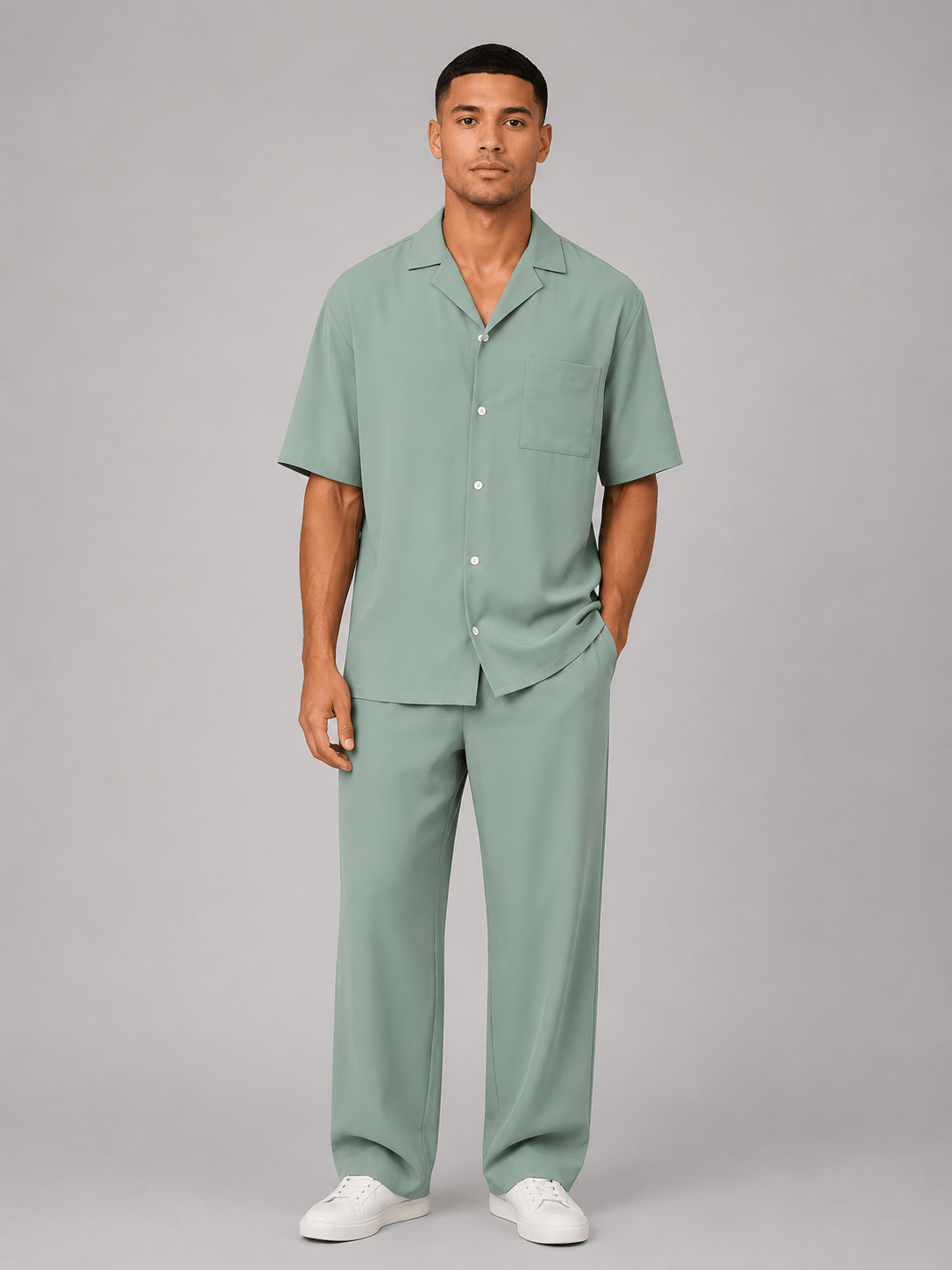 Men's Short Sleeve Shirt And Straight Leg Trousers Co-ord Set