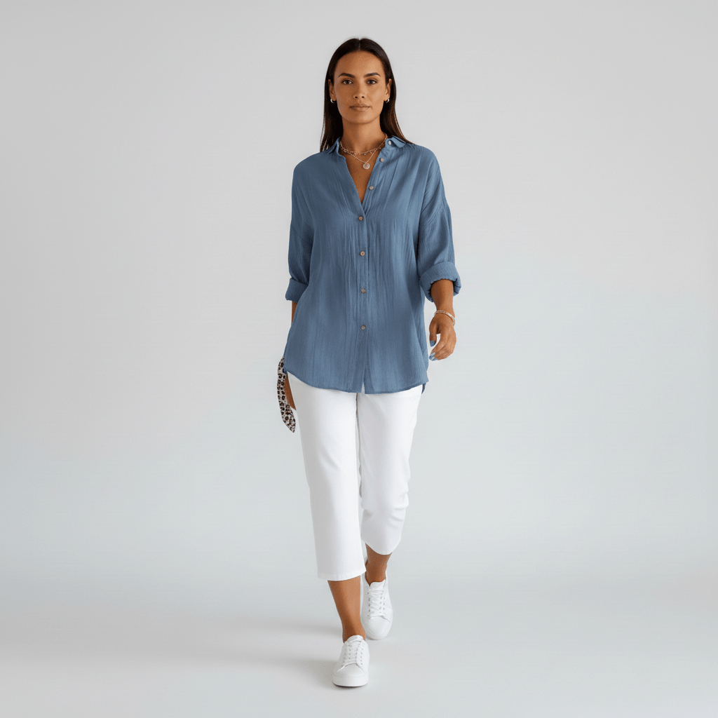 Cecilia Oversized Button Blouse with Collar and Long Sleeves
