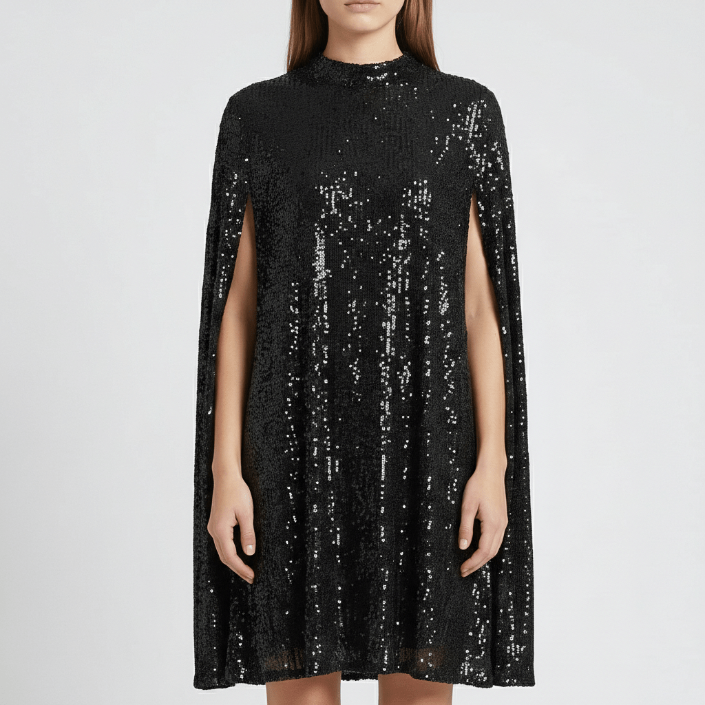 Chiara High Neck Sequin Cocktail Dress with Cape Sleeves