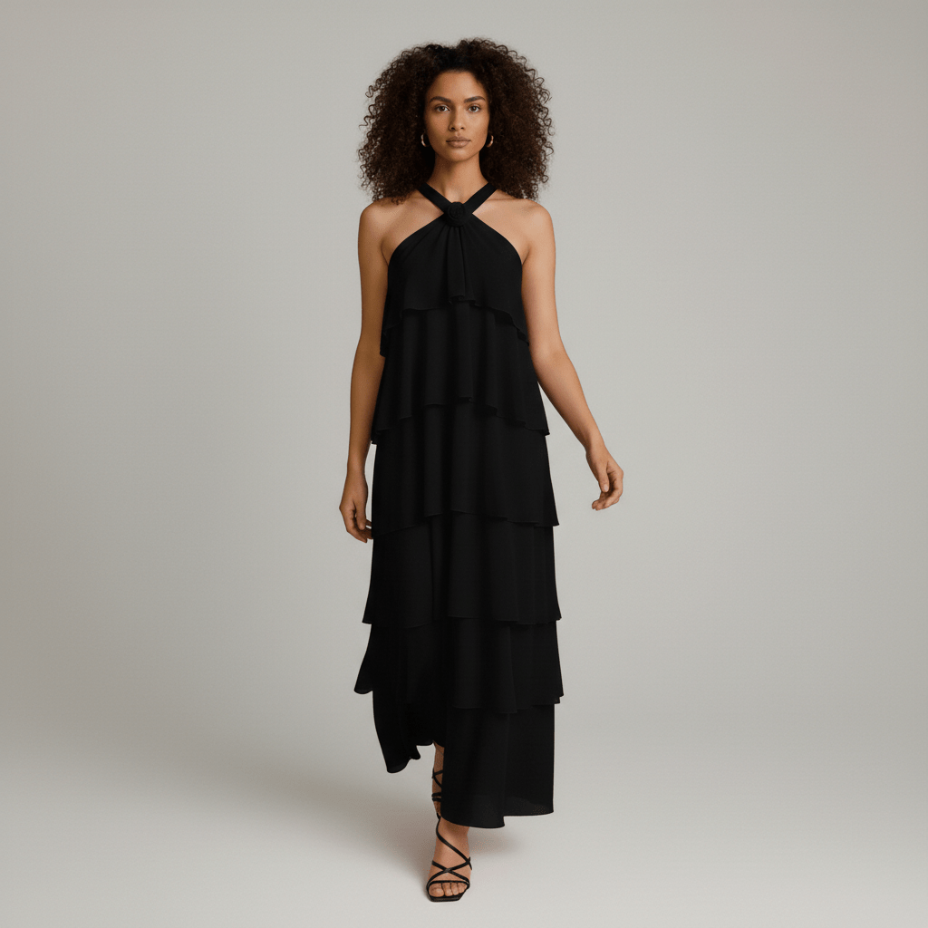Cleo Halter Neck Maxi Summer Dress with Tiered Ruffle Skirt