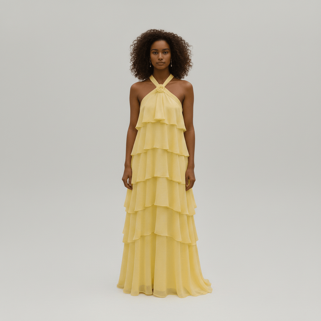 Cleo Halter Neck Maxi Summer Dress with Tiered Ruffle Skirt