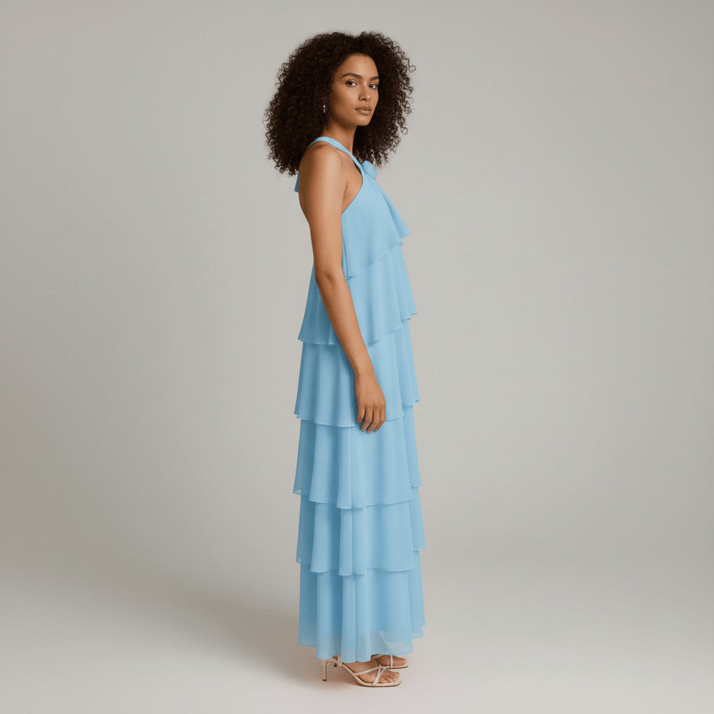 Cleo Halter Neck Maxi Summer Dress with Tiered Ruffle Skirt