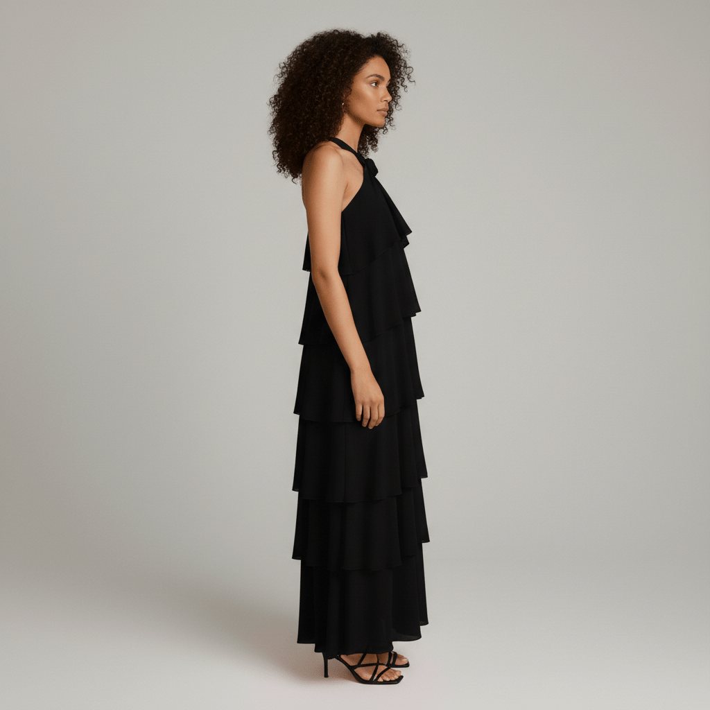 Cleo Halter Neck Maxi Summer Dress with Tiered Ruffle Skirt