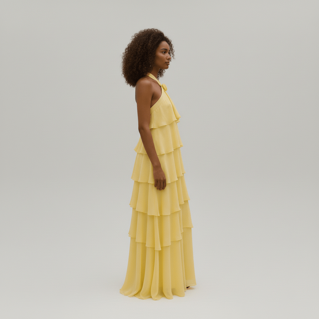 Cleo Halter Neck Maxi Summer Dress with Tiered Ruffle Skirt