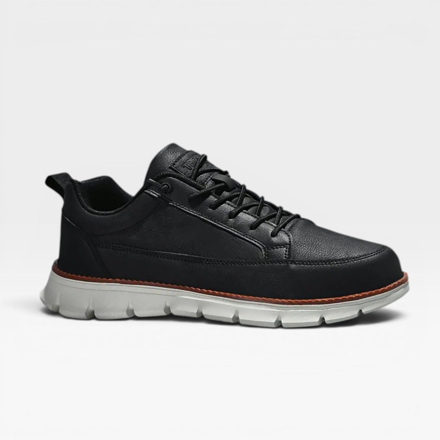 Men's Casual Leather Lace Up Trainers With Thick Cushioned Sole