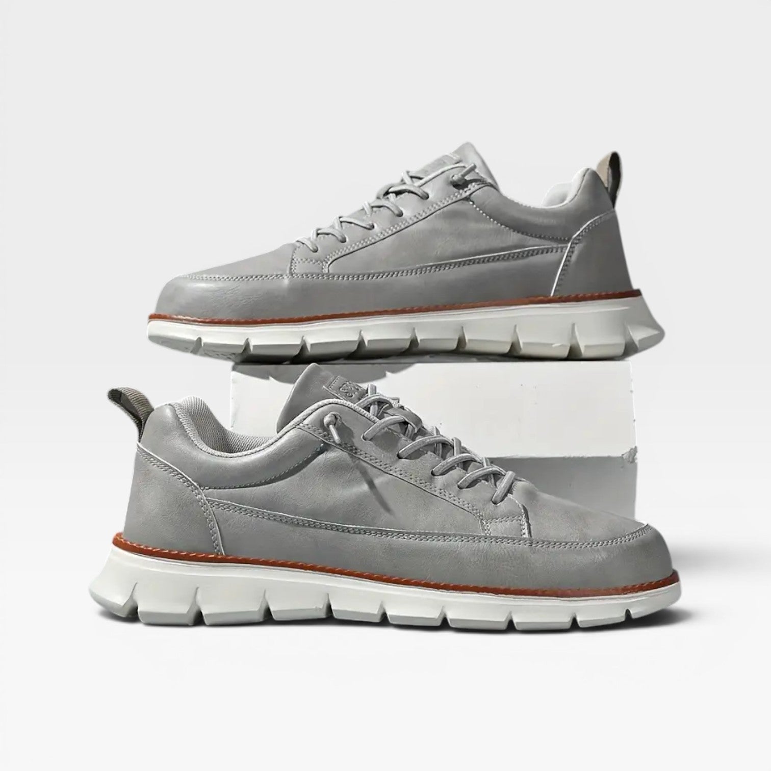 Men's Casual Leather Lace Up Trainers With Thick Cushioned Sole