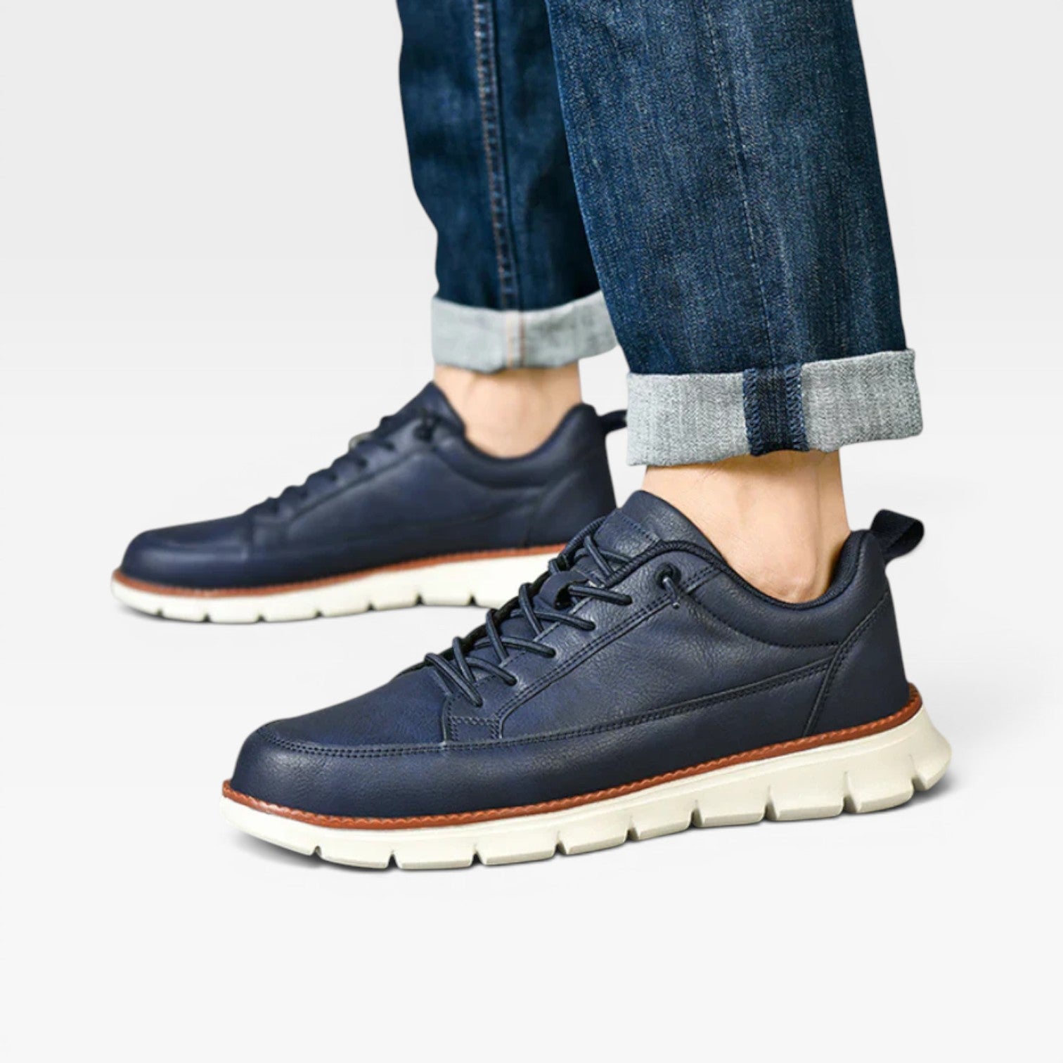 Men's Casual Leather Lace Up Trainers With Thick Cushioned Sole