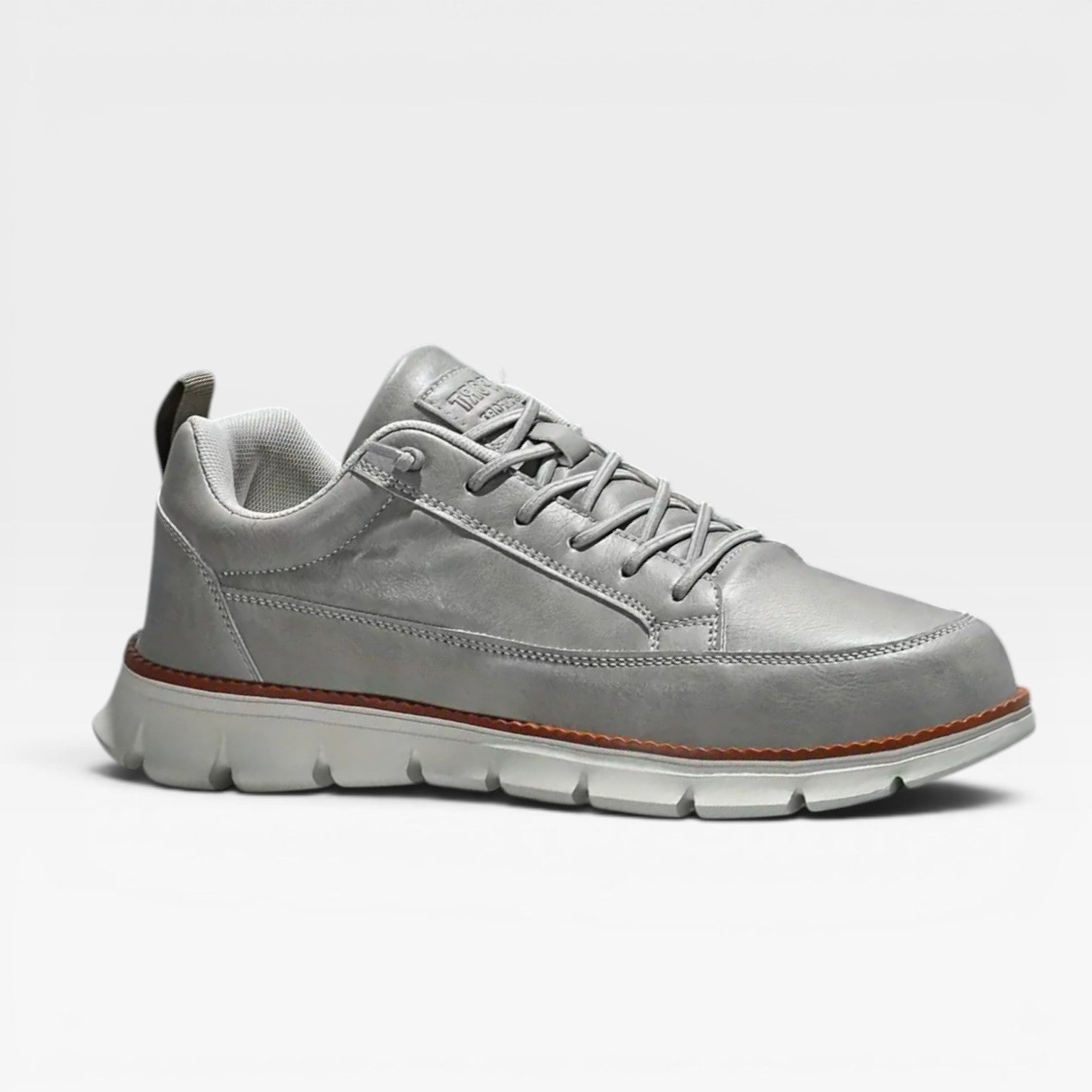 Men's Casual Leather Lace Up Trainers With Thick Cushioned Sole