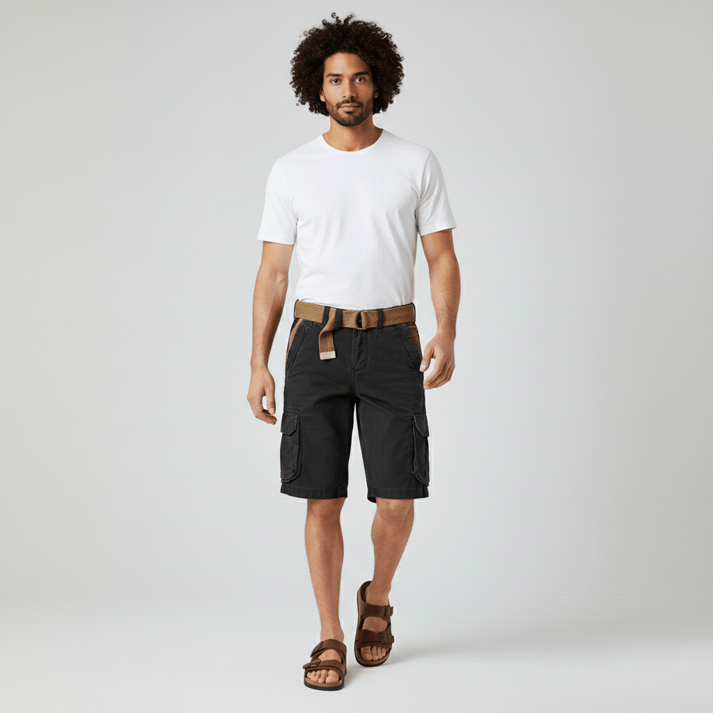Clinton Cargo Shorts with Side Slip Pockets and Belt Loops
