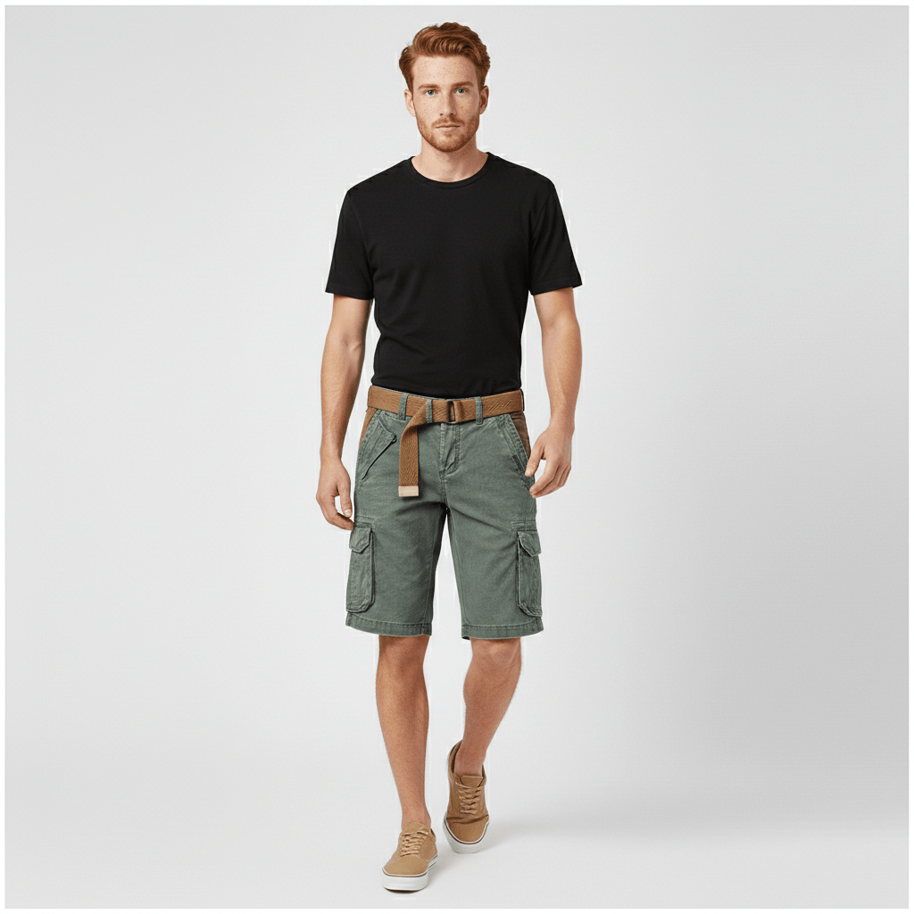 Clinton Cargo Shorts with Side Slip Pockets and Belt Loops
