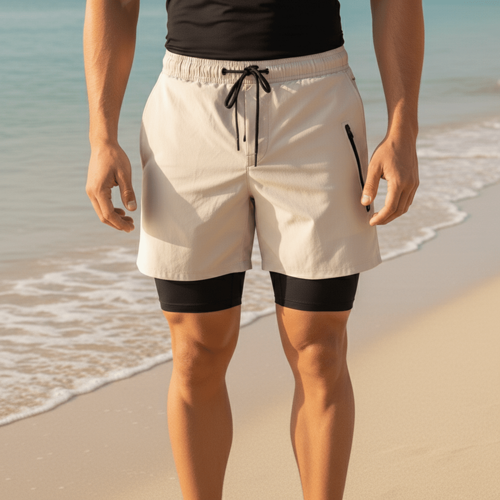 Clive 2 in 1 Training Shorts with Side Slip Pockets and Drawstring Waist
