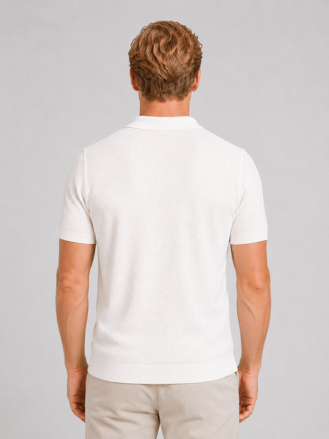 Men's Short Sleeve Textured Knitted Polo Shirt With Open Collar