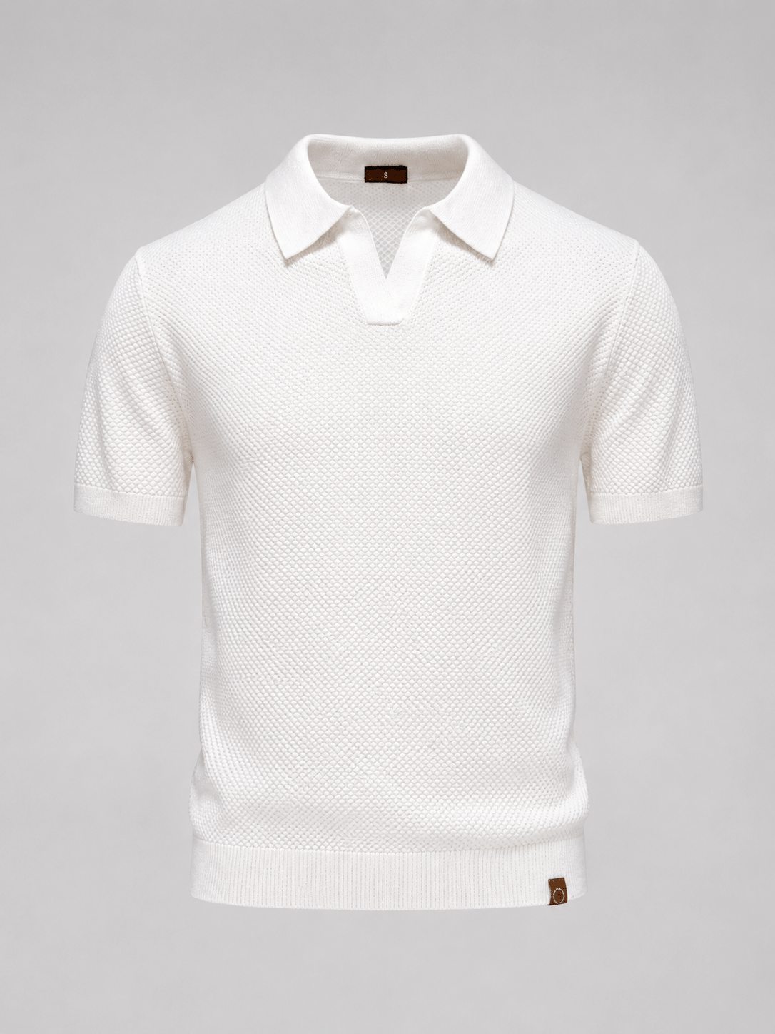 Men's Short Sleeve Textured Knitted Polo Shirt With Open Collar