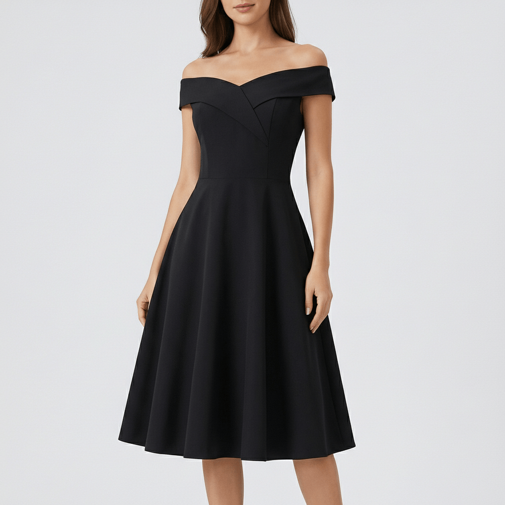 Darrah Off Shoulder Cocktail Dress for Women with Fit and Flare Skirt