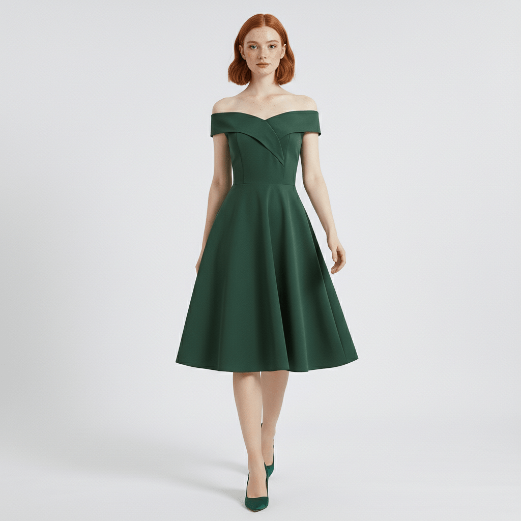Darrah Off Shoulder Cocktail Dress for Women with Fit and Flare Skirt