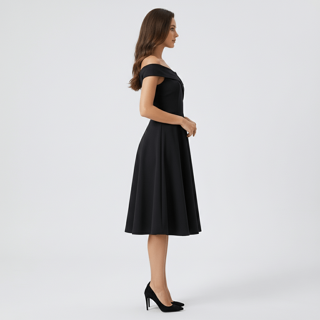 Darrah Off Shoulder Cocktail Dress for Women with Fit and Flare Skirt