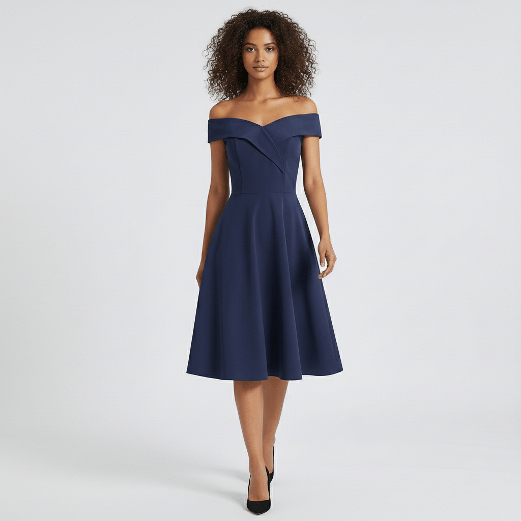 Darrah Off Shoulder Cocktail Dress for Women with Fit and Flare Skirt