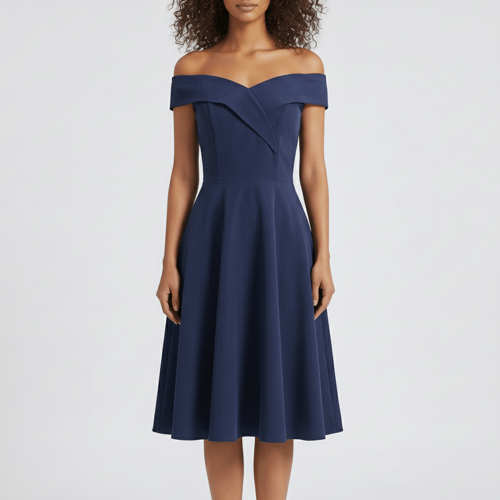 Darrah Off Shoulder Cocktail Dress for Women with Fit and Flare Skirt