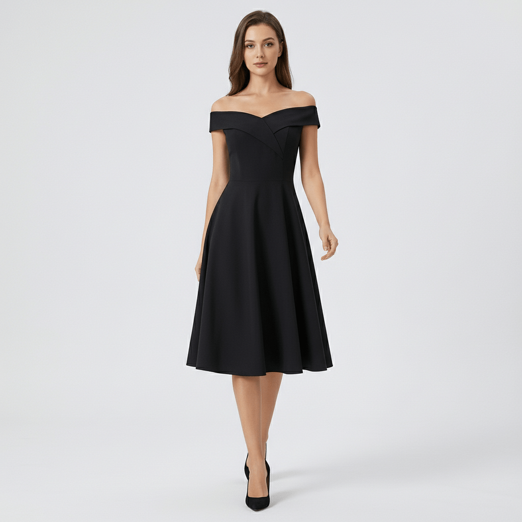 Darrah Off Shoulder Cocktail Dress for Women with Fit and Flare Skirt