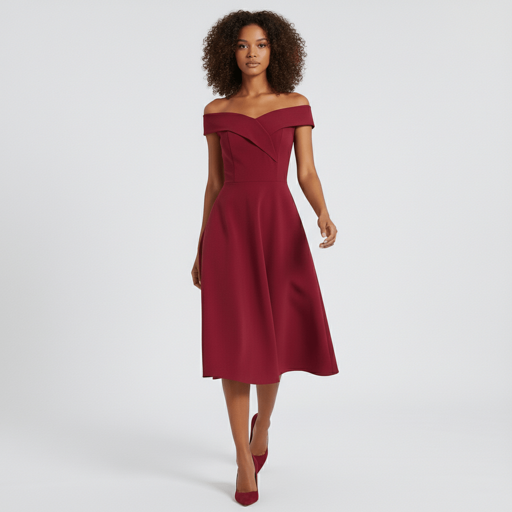 Darrah Off Shoulder Cocktail Dress for Women with Fit and Flare Skirt