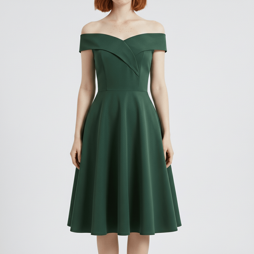 Darrah Off Shoulder Cocktail Dress for Women with Fit and Flare Skirt