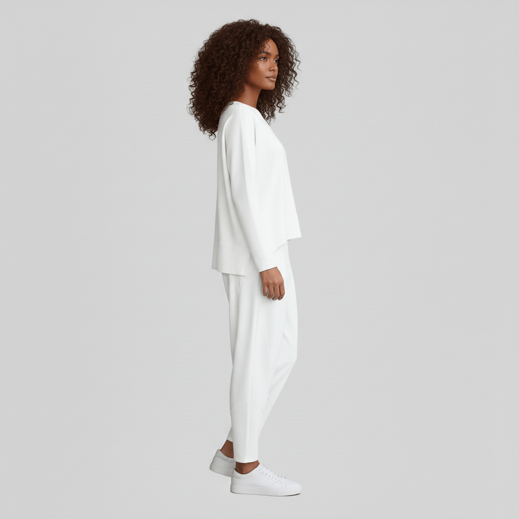 Delphine Two Piece Set Round Neck Top and Relaxed Fit Pants