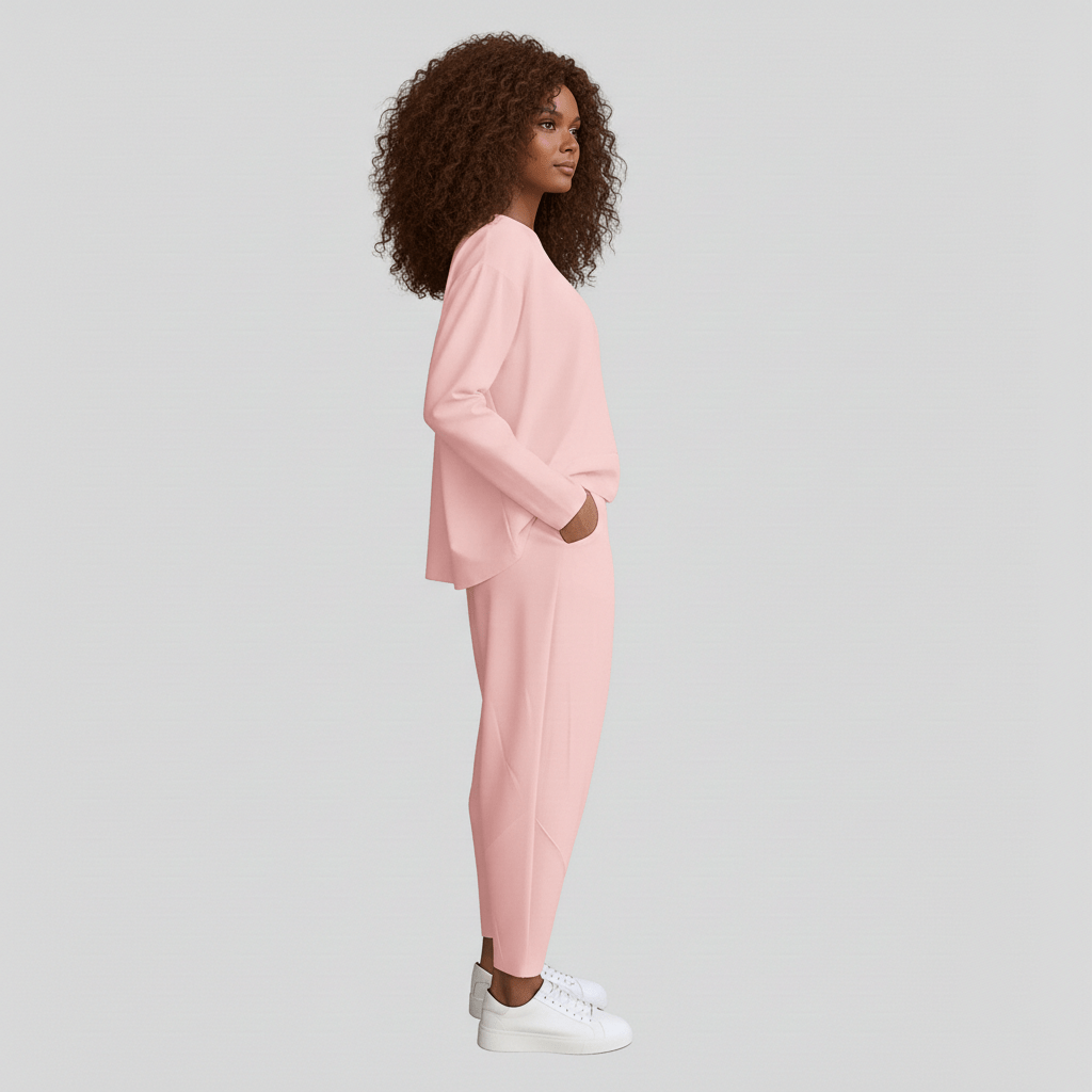 Delphine Two Piece Set Round Neck Top and Relaxed Fit Pants