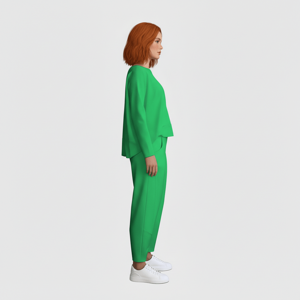 Delphine Two Piece Set Round Neck Top and Relaxed Fit Pants