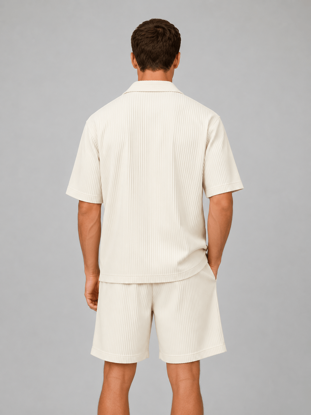 Men's Ribbed Revere Collar Short Sleeve Shirt and Shorts Co-ord