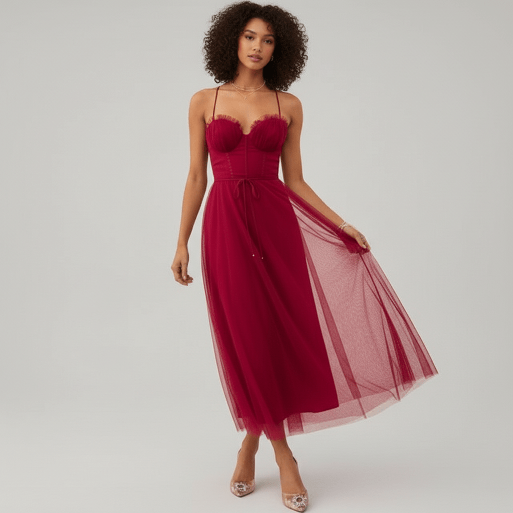 Etta Tulle Corset Midi Wedding Guest Dress