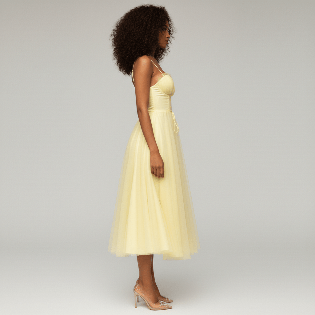 Etta Tulle Corset Midi Wedding Guest Dress