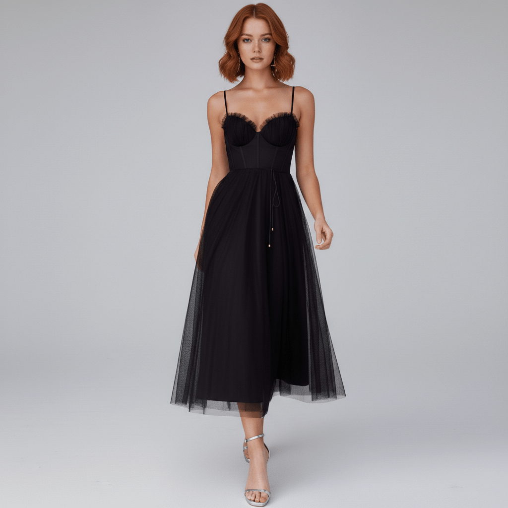 Etta Tulle Corset Midi Wedding Guest Dress