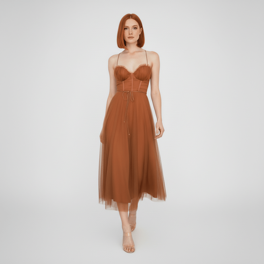 Etta Tulle Corset Midi Wedding Guest Dress