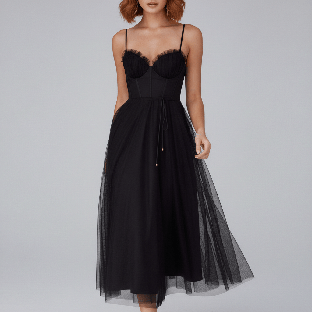 Etta Tulle Corset Midi Wedding Guest Dress