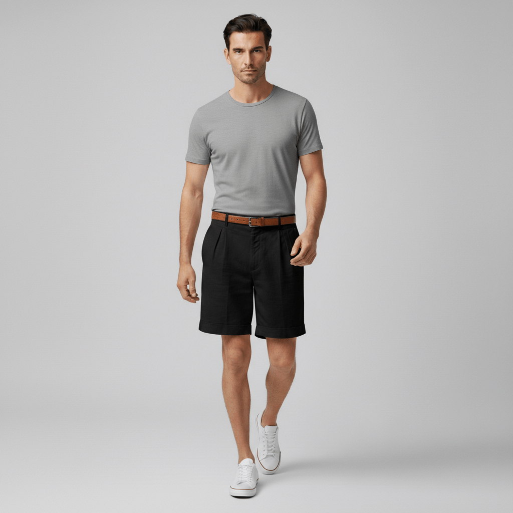 Franklin Pleated Chino Shorts with Side Slip Pockets and Belt Loops